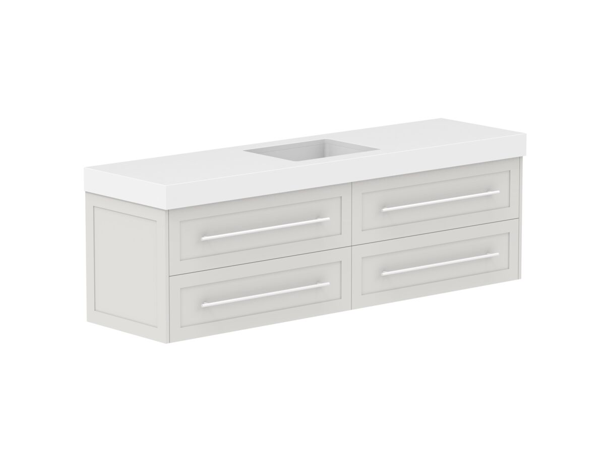 Reece Kado Lux All Drawer 1800mm Wall Hung Vanity Centre Basin 90mm Caesarstone Mineral Top