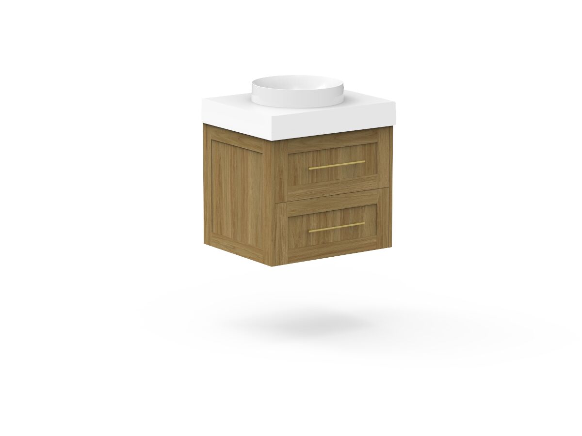 Reece Kado Lux All Drawer 600mm Wall Hung Vanity Centre Basin 90mm Cherry Pie Top