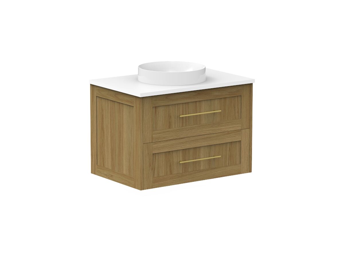 Reece Kado Lux All Drawer 750mm Wall Hung Vanity Centre Basin 20mm Cherry Pie Top