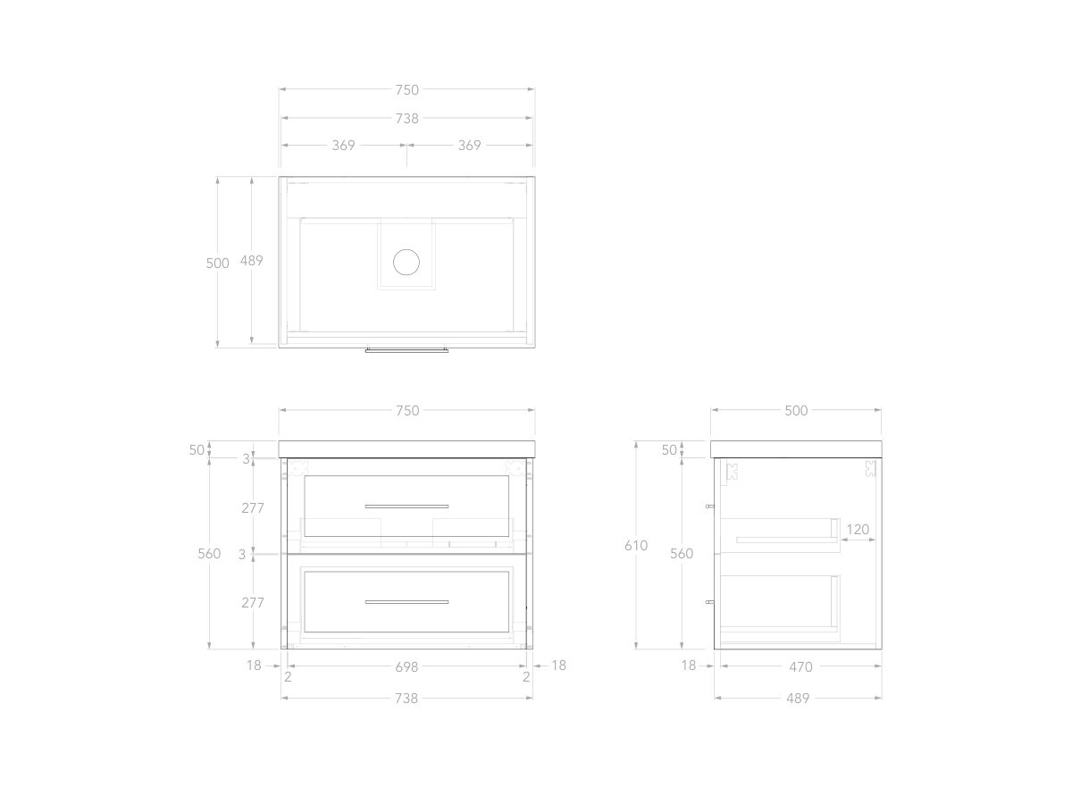Reece Kado Lux All Drawer 750mm Wall Hung Vanity Centre Basin 50mm Cherry Pie Top