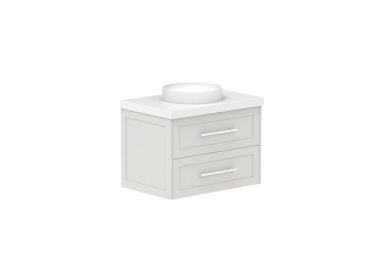 Reece Kado Lux All Drawer 750mm Wall Hung Vanity Centre Basin 50mm Caesarstone Mineral Top