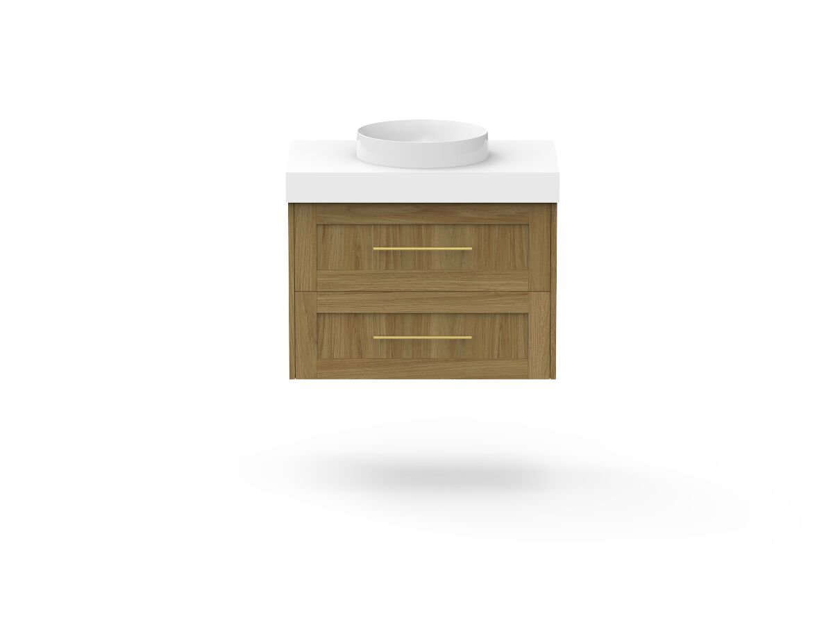 reece Kado Lux All Drawer 750mm Wall Hung Vanity Centre Basin 90mm Cherry Pie Top
