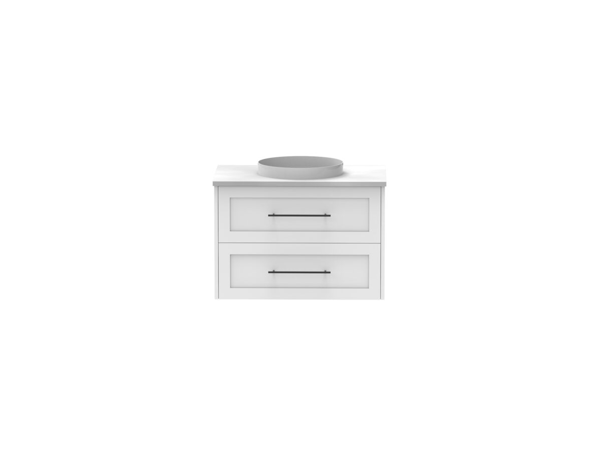 reece Kado Lux All Drawer 750mm Wall Hung Vanity Centre Basin 20mm Cherry Pie Top
