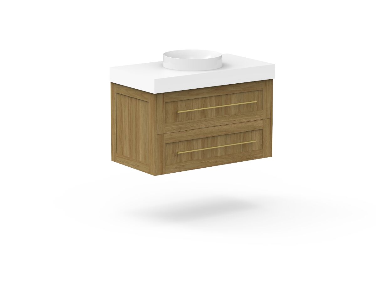 Reece Kado Lux All Drawer 900mm Wall Hung Vanity Centre Basin 90mm Cherry Pie Top