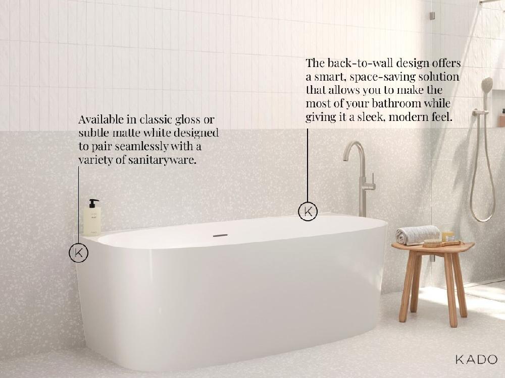 Reece Kado Lux Back To Wall Bath 1500mm X 750mm X 580mm With Overflow Gloss White