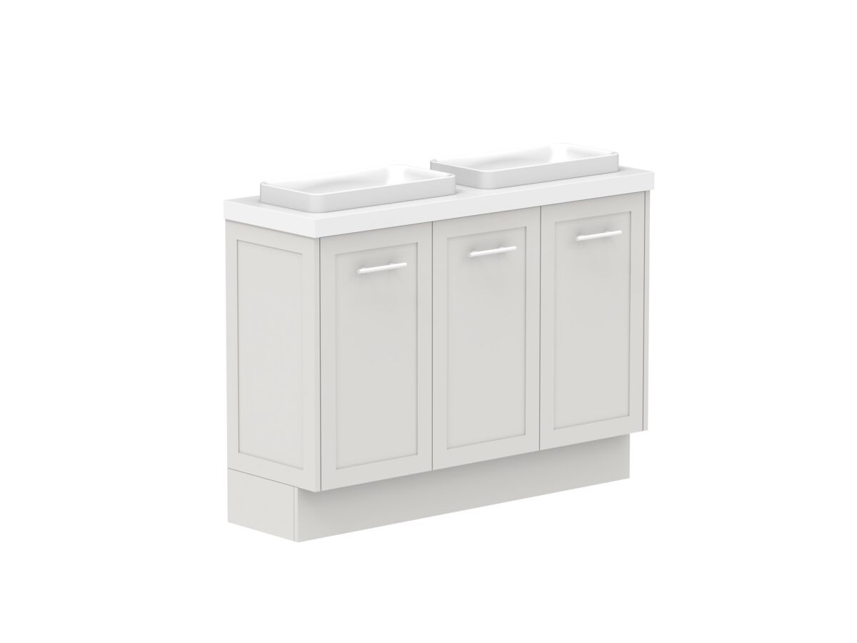 Reece Kado Lux Ensuite All Door 1200mm Floor Mounted Vanity Double Basin 50mm Caesarstone Mineral Top