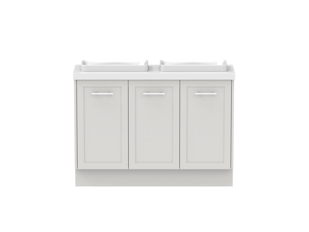 reece Kado Lux Ensuite All Door 1200mm Floor Mounted Vanity Double Basin 50mm Caesarstone Mineral Top