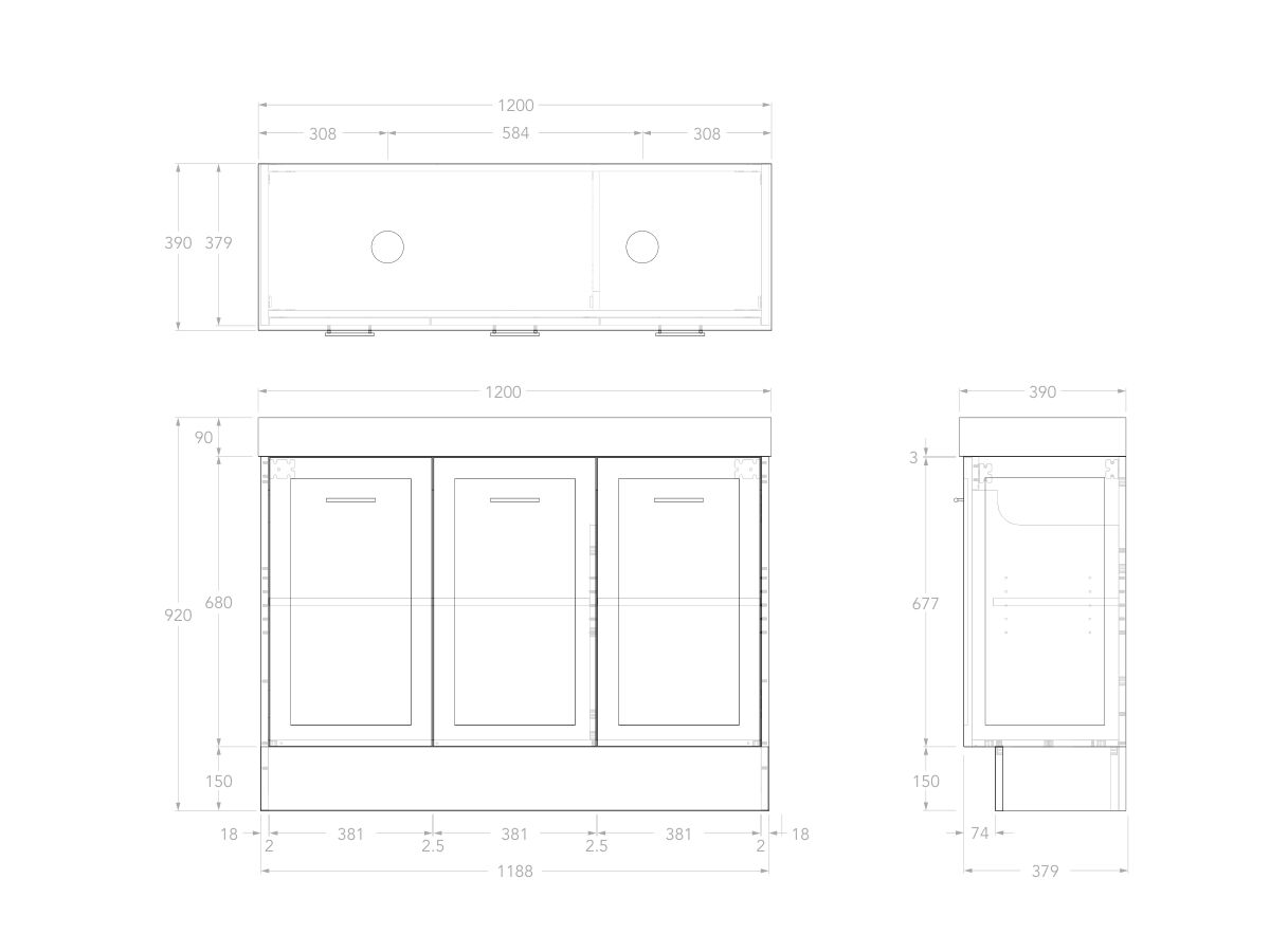 Reece Kado Lux Ensuite All Door 1200mm Floor Mounted Vanity Double Basin 90mm Cherry Pie Top