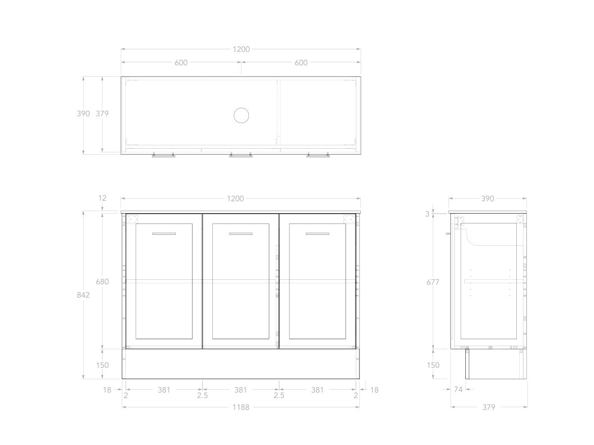 Reece Kado Lux Ensuite All Door 1200mm Floor Mounted Vanity Centre Basin 12mm Durasein Top