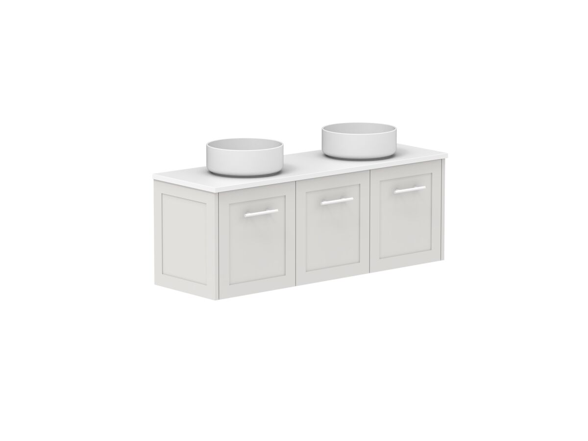Reece Kado Lux Ensuite All Door 1200mm Wall Hung Vanity Double Basin 20mm Caesarstone Mineral Top