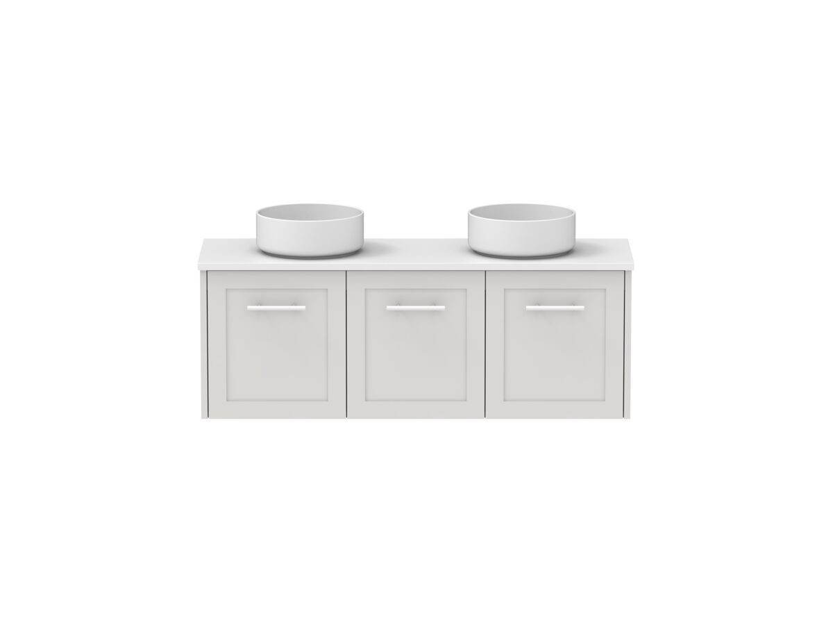 reece Kado Lux Ensuite All Door 1200mm Wall Hung Vanity Double Basin 20mm Caesarstone Mineral Top