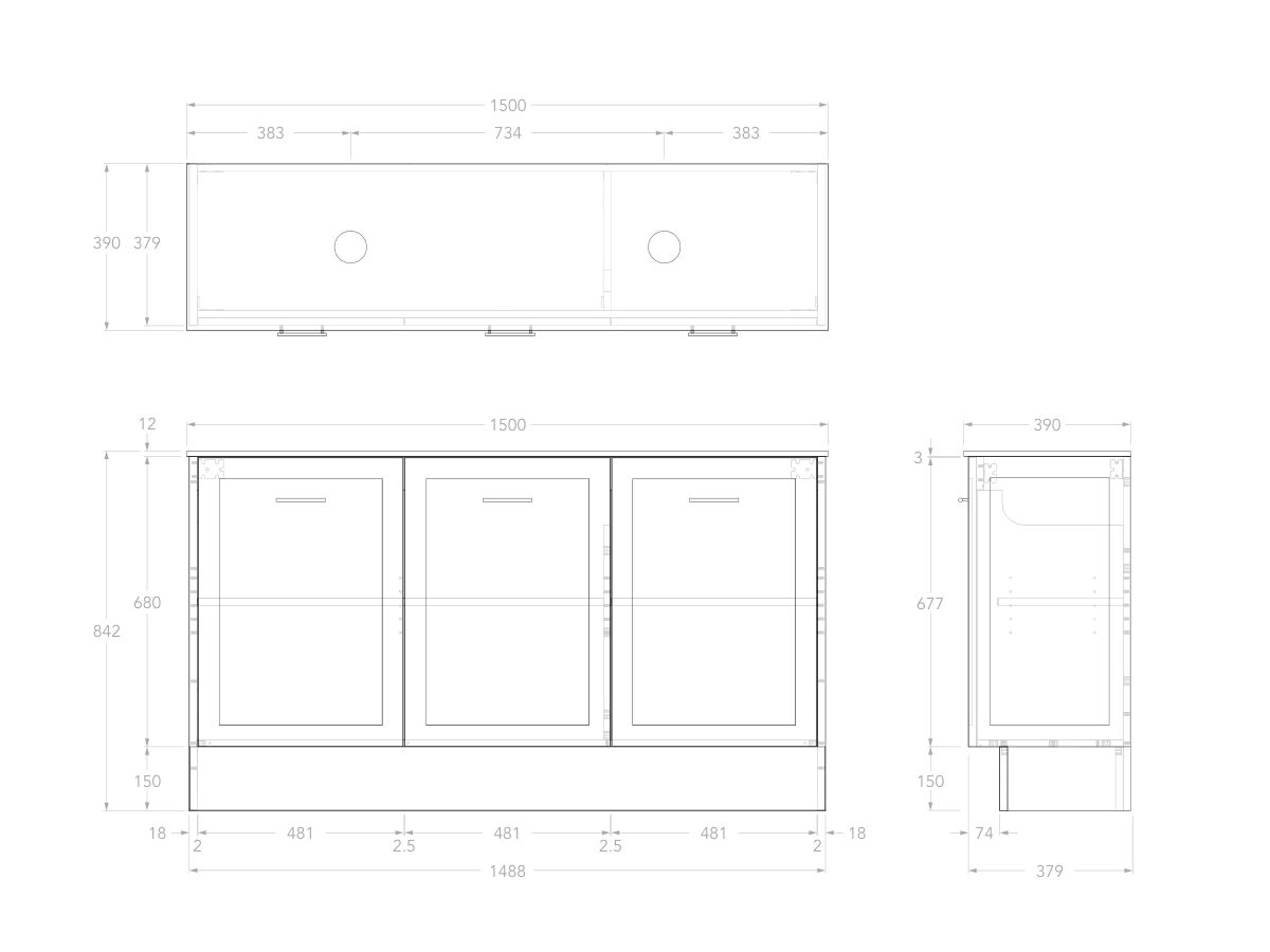 Reece Kado Lux Ensuite All Door 1500mm Floor Mounted Vanity Double Basin 12mm Durasein Top