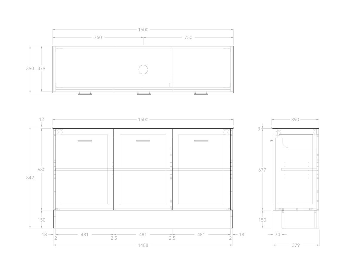 Reece Kado Lux Ensuite All Door 1500mm Floor Mounted Vanity Centre Basin 12mm Durasein Top