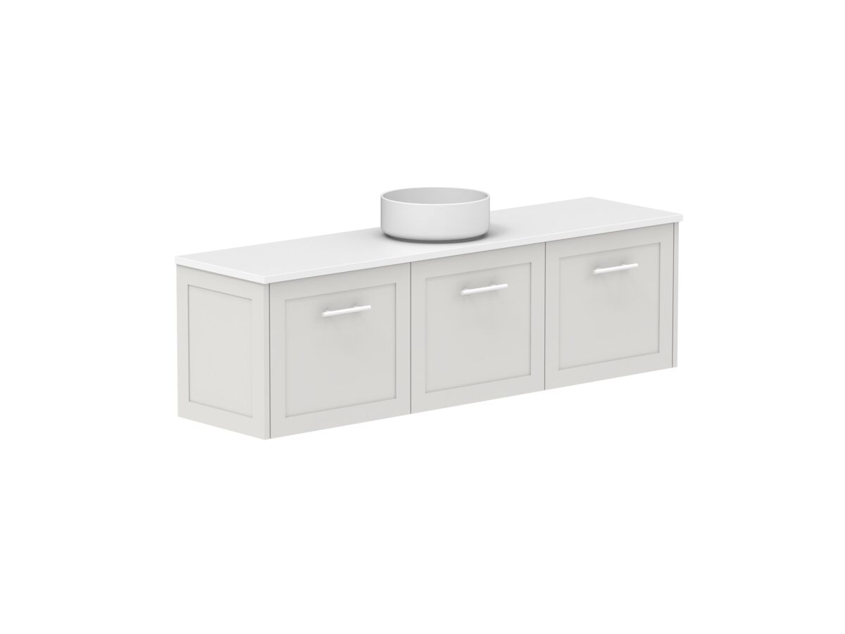 Reece Kado Lux Ensuite All Door 1500mm Wall Hung Vanity Centre Basin 20mm Caesarstone Mineral Top