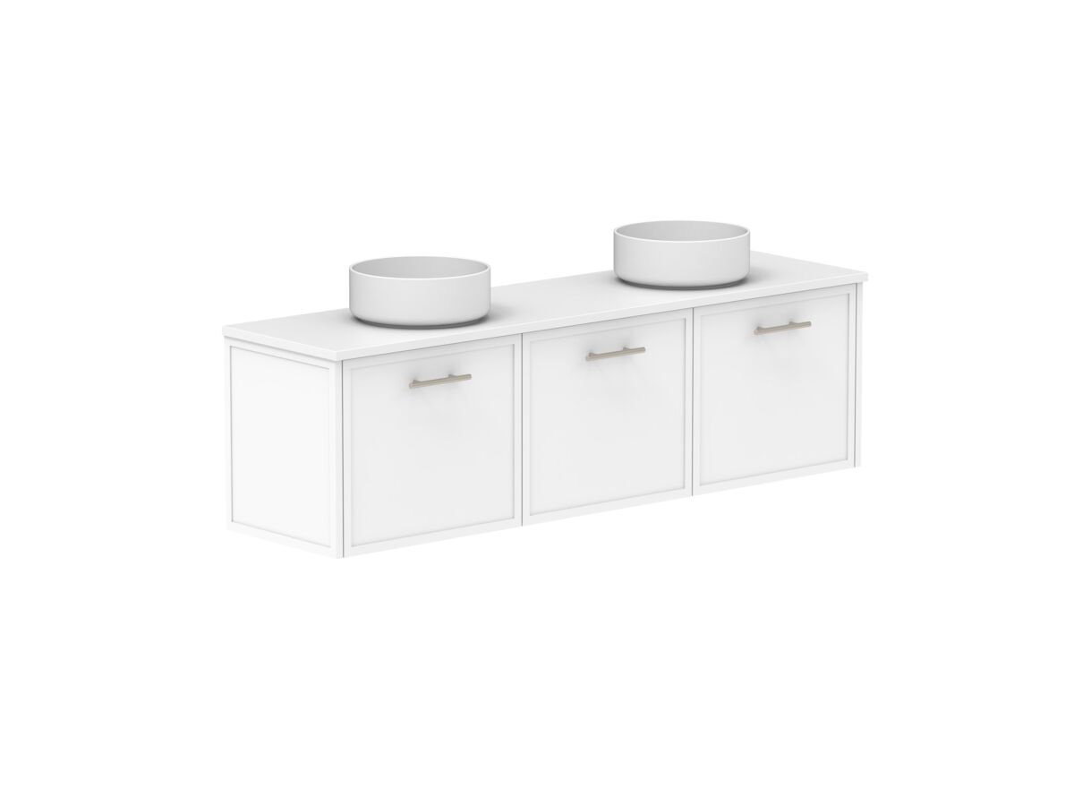 Reece Kado Lux Ensuite All Door 1500mm Wall Hung Vanity Double Basin 20mm Caesarstone Mineral Top