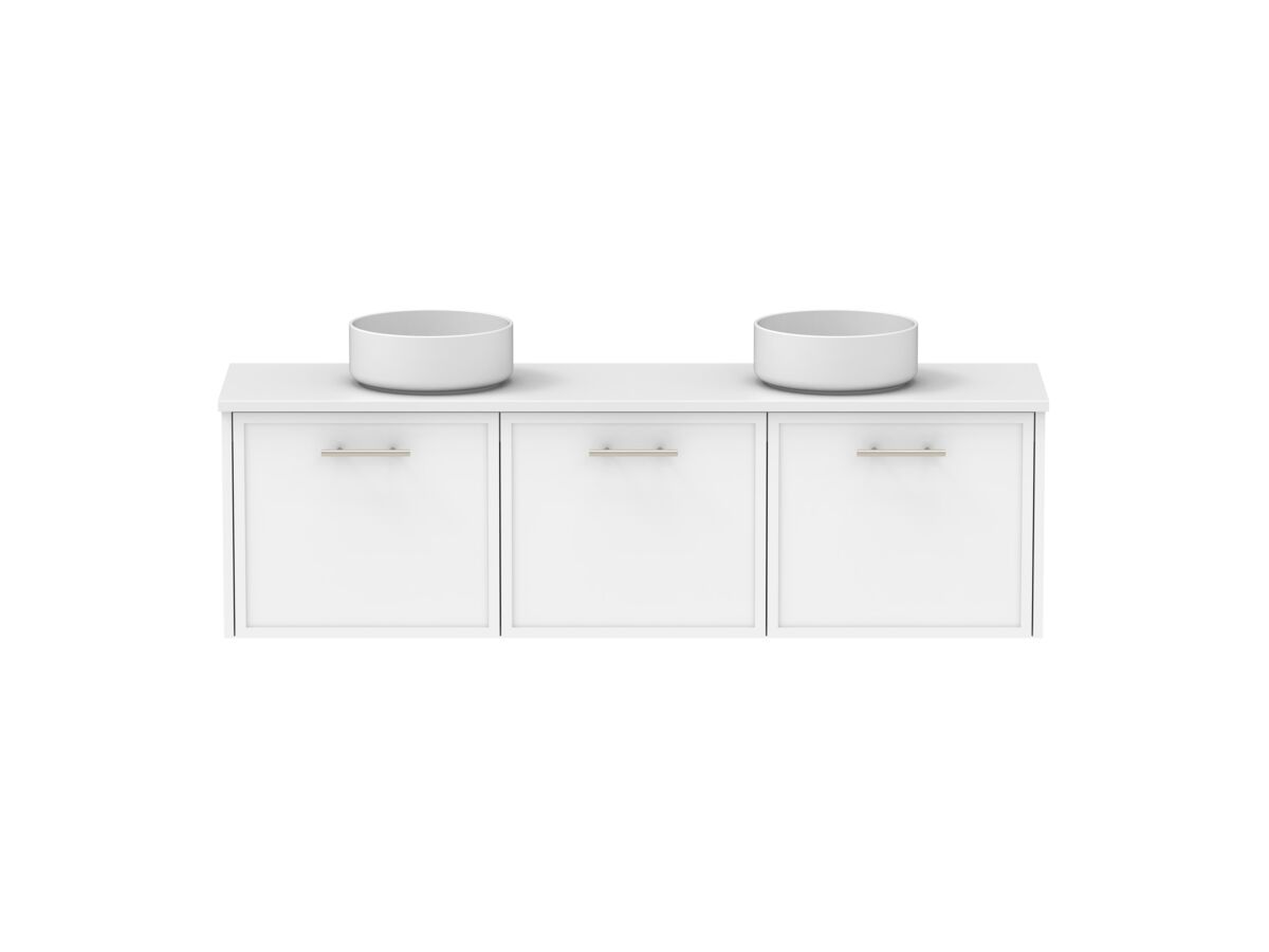 Reece Kado Lux Ensuite All Door 1500mm Wall Hung Vanity Double Basin 20mm Caesarstone Mineral Top