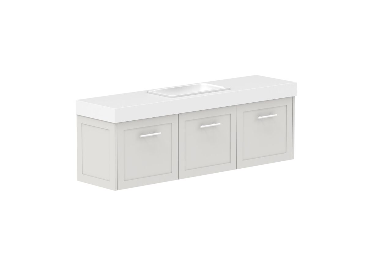 Reece Kado Lux Ensuite All Door 1500mm Wall Hung Vanity Centre Basin 90mm Caesarstone Mineral Top