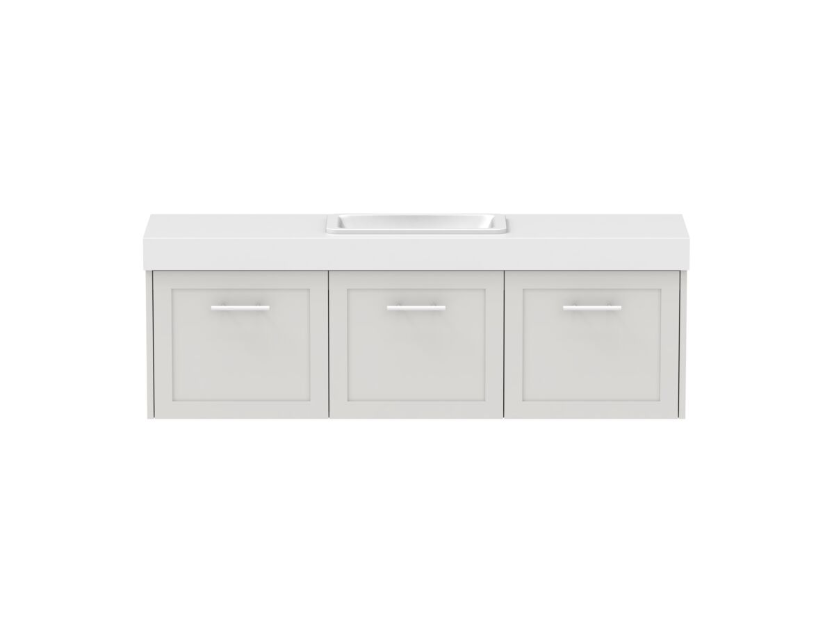 reece Kado Lux Ensuite All Door 1500mm Wall Hung Vanity Centre Basin 90mm Caesarstone Mineral Top