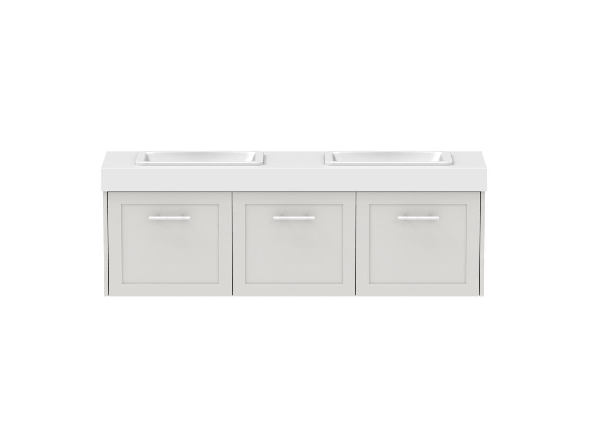 reece Kado Lux Ensuite All Door 1500mm Wall Hung Vanity Double Basin 90mm Caesarstone Mineral Top