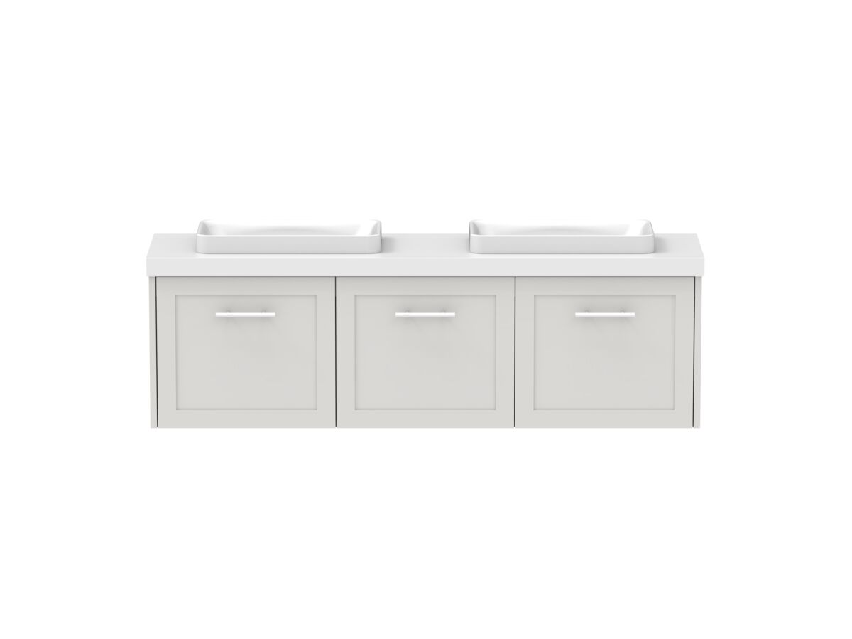reece Kado Lux Ensuite All Door 1500mm Wall Hung Vanity Double Basin 50mm Caesarstone Mineral Top