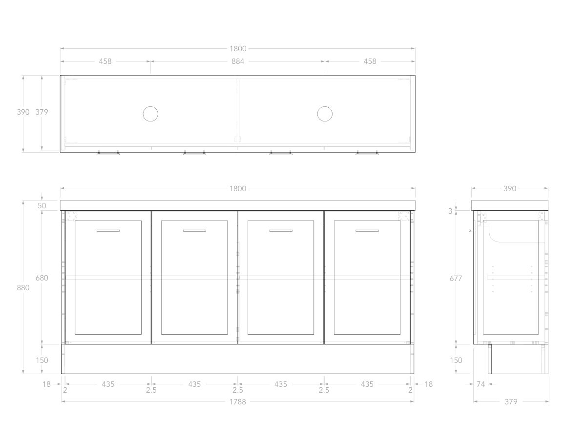 Reece Kado Lux Ensuite All Door 1800mm Floor Mounted Vanity Double Basin 50mm Durasein Top