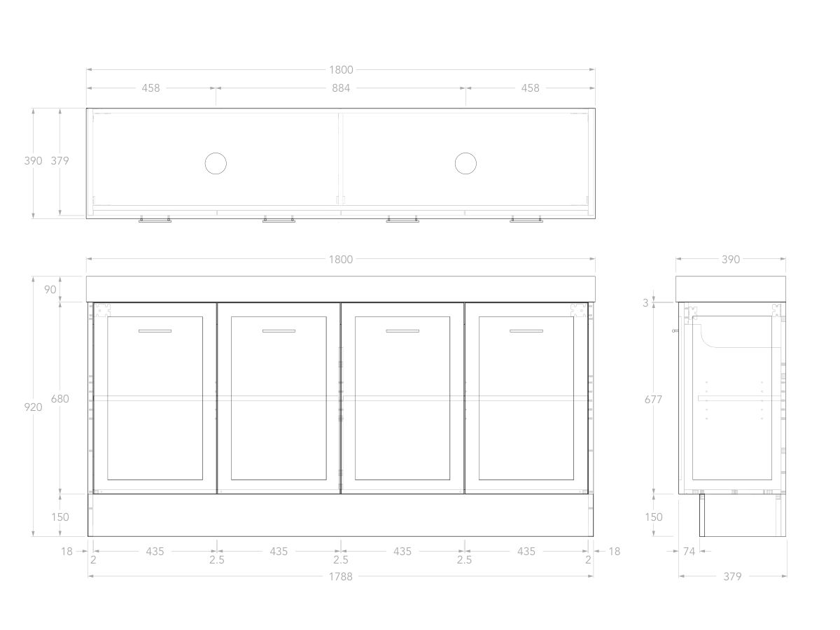 Reece Kado Lux Ensuite All Door 1800mm Floor Mounted Vanity Double Basin 90mm Durasein Top