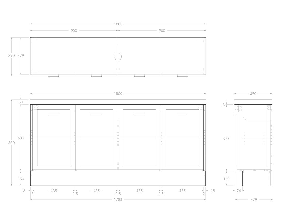 Reece Kado Lux Ensuite All Door 1800mm Floor Mounted Vanity Centre Basin 50mm Durasein Top