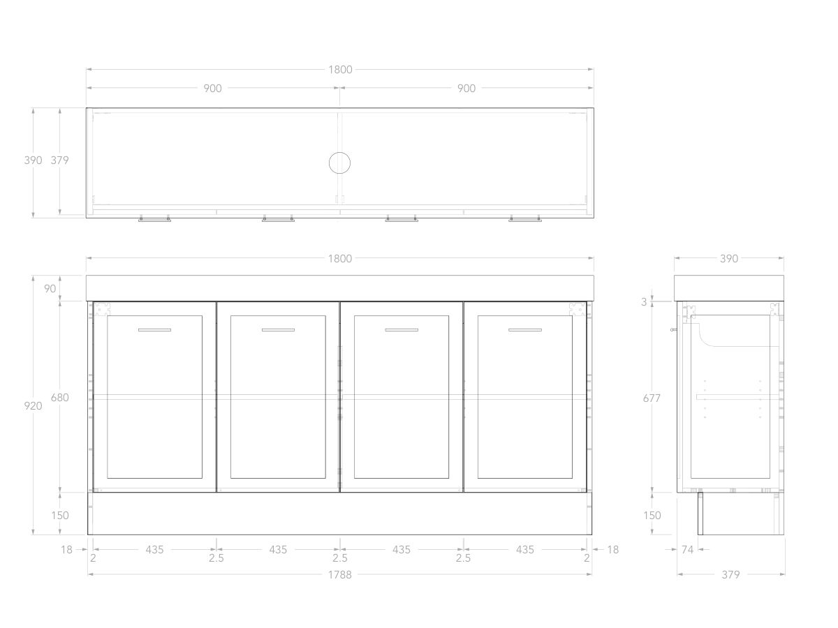 Reece Kado Lux Ensuite All Door 1800mm Floor Mounted Vanity Centre Basin 90mm Cherry Pie Top