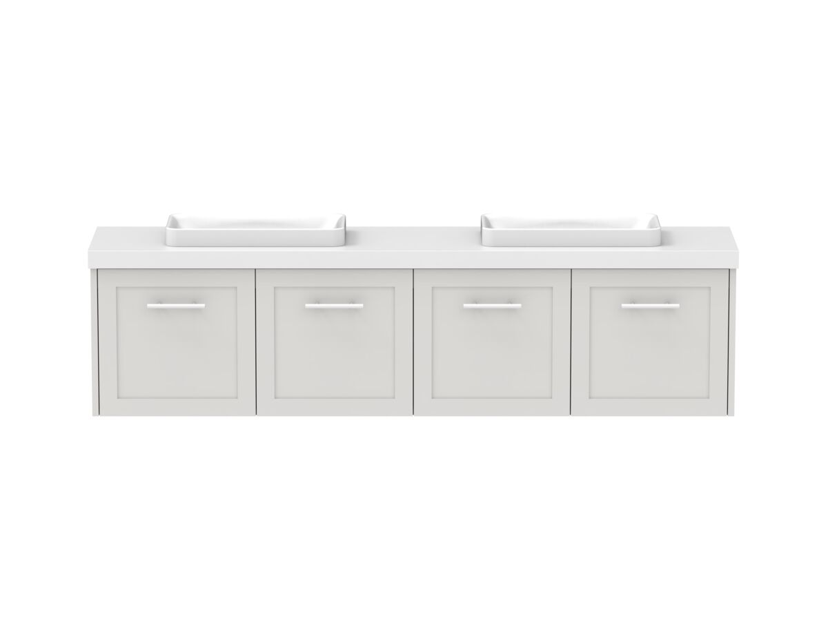 reece Kado Lux Ensuite All Door 1800mm Wall Hung Vanity Double Basin 50mm Caesarstone Mineral Top