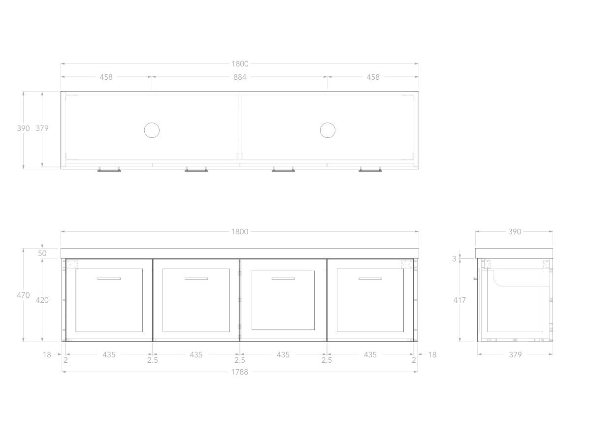 Reece Kado Lux Ensuite All Door 1800mm Wall Hung Vanity Double Basin 50mm Cherry Pie Top