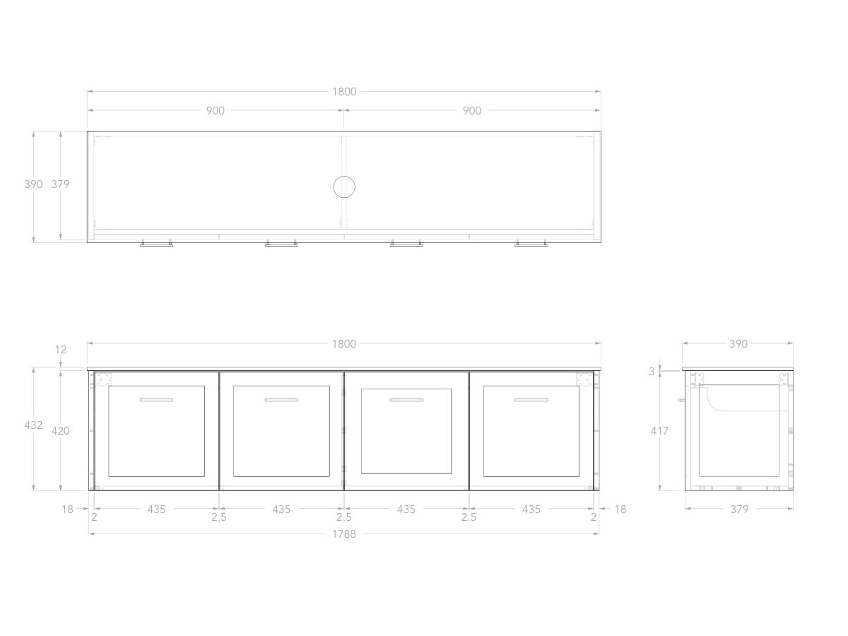 Reece Kado Lux Ensuite All Door 1800mm Wall Hung Vanity Centre Basin 12mm Durasein Top
