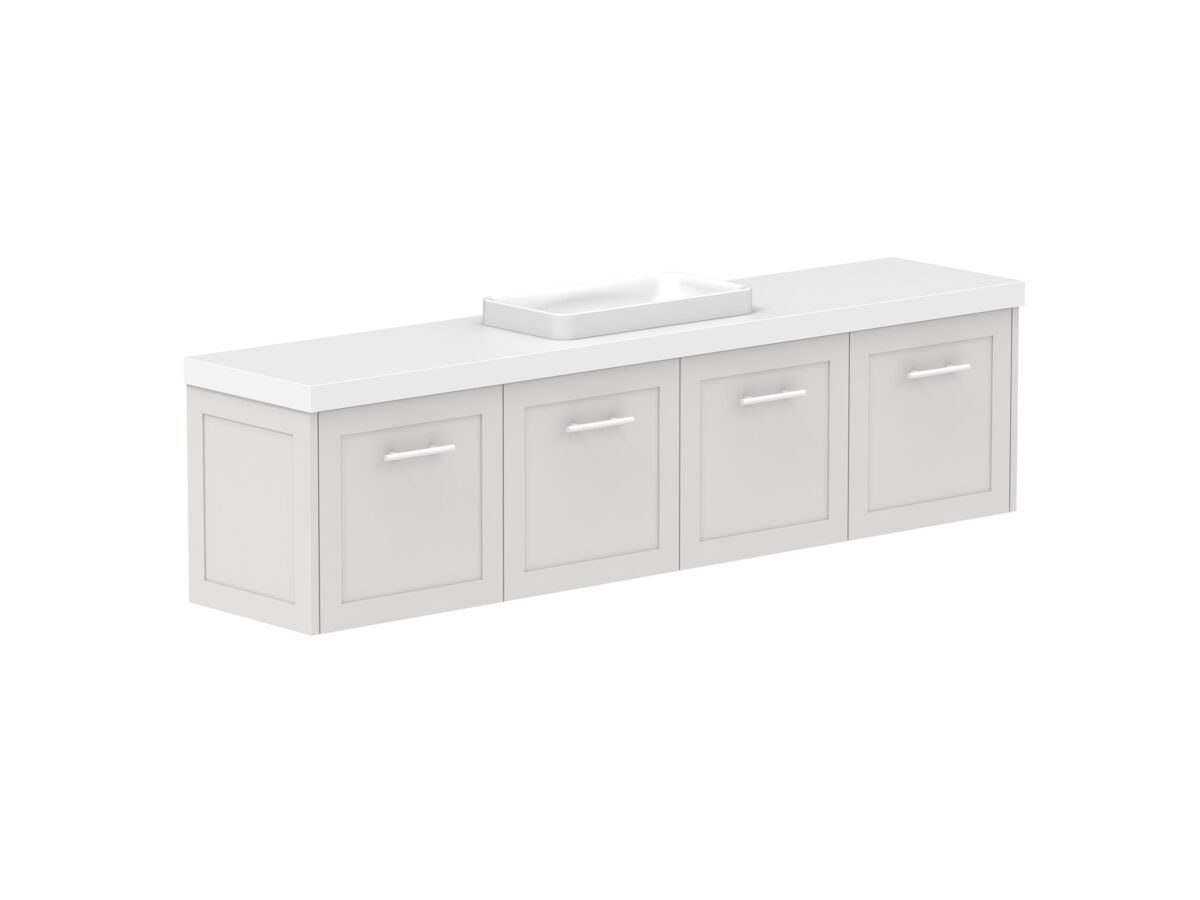 Reece Kado Lux Ensuite All Door 1800mm Wall Hung Vanity Centre Basin 50mm Caesarstone Mineral Top