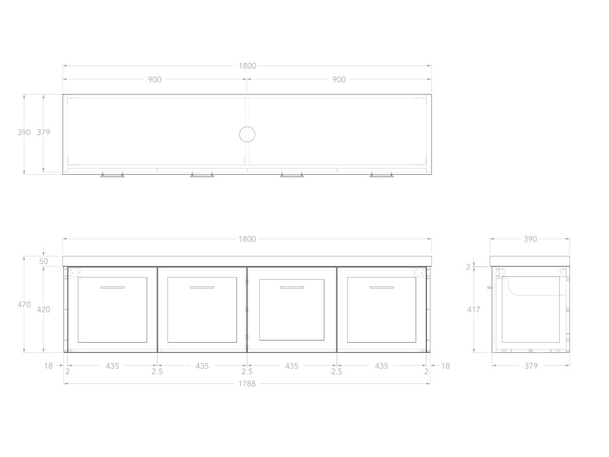 Reece Kado Lux Ensuite All Door 1800mm Wall Hung Vanity Centre Basin 50mm Durasein Top