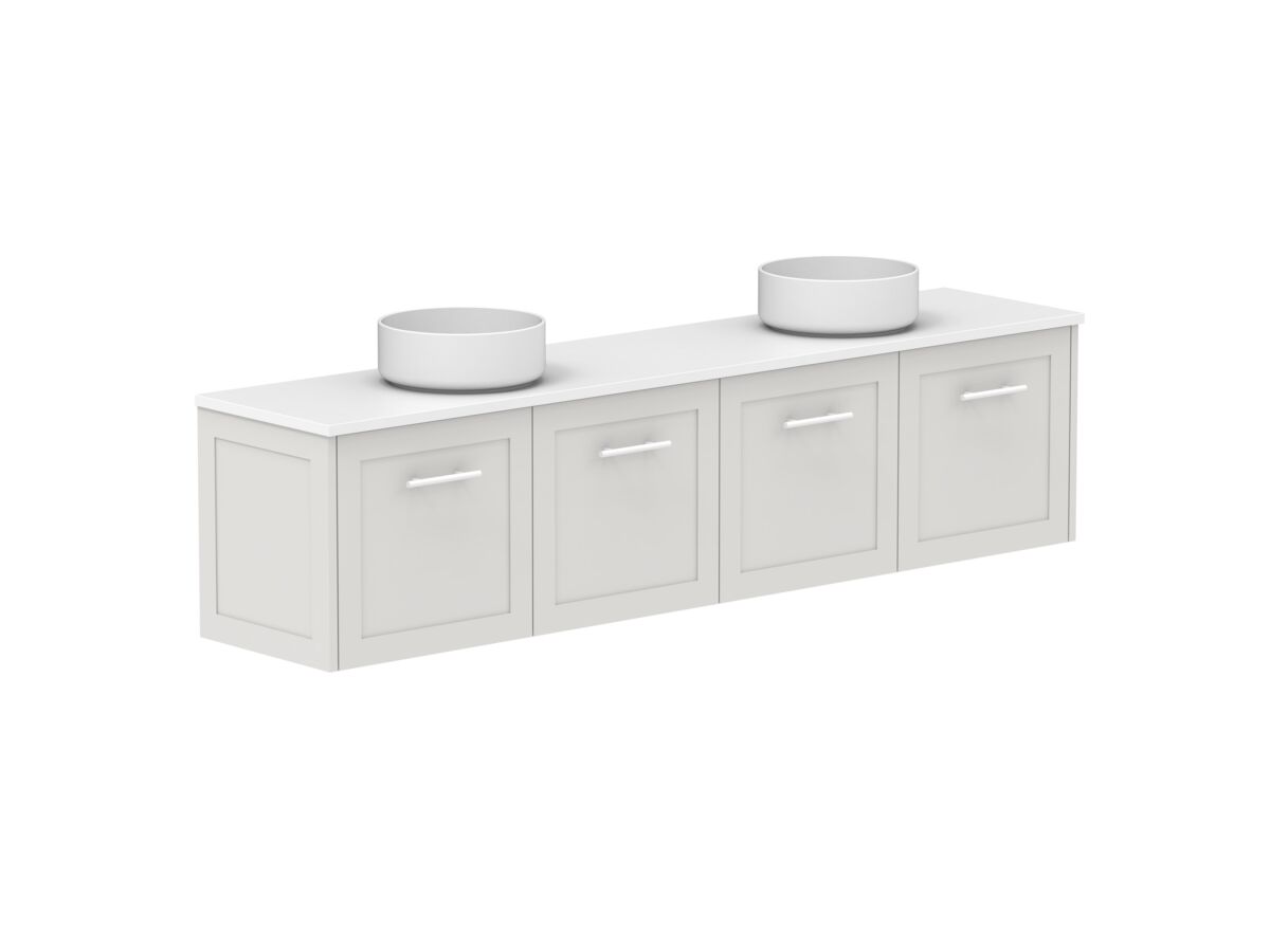 Reece Kado Lux Ensuite All Door 1800mm Wall Hung Vanity Double Basin 20mm Caesarstone Mineral Top