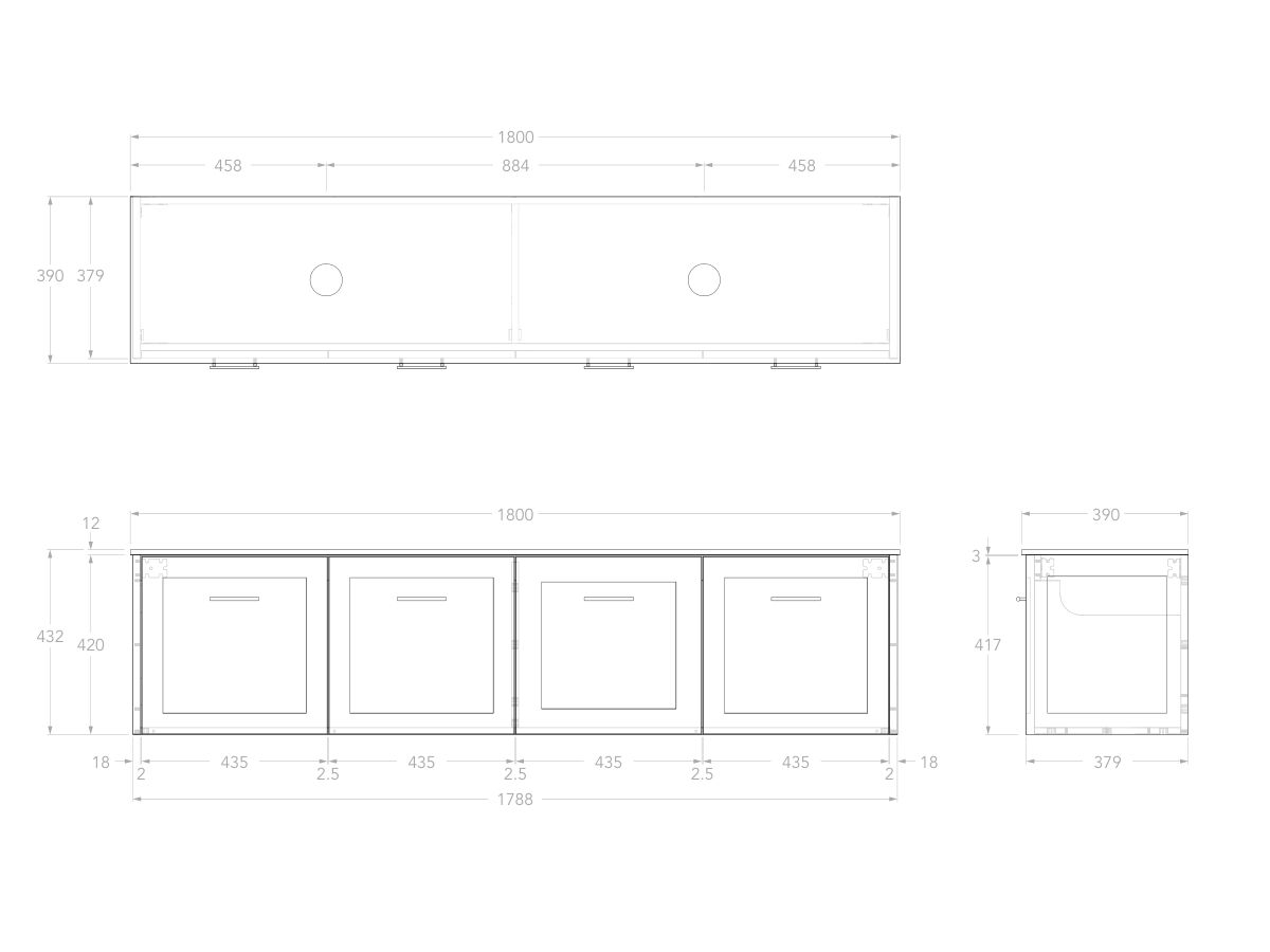 Reece Kado Lux Ensuite All Door 1800mm Wall Hung Vanity Double Basin 12mm Durasein Top