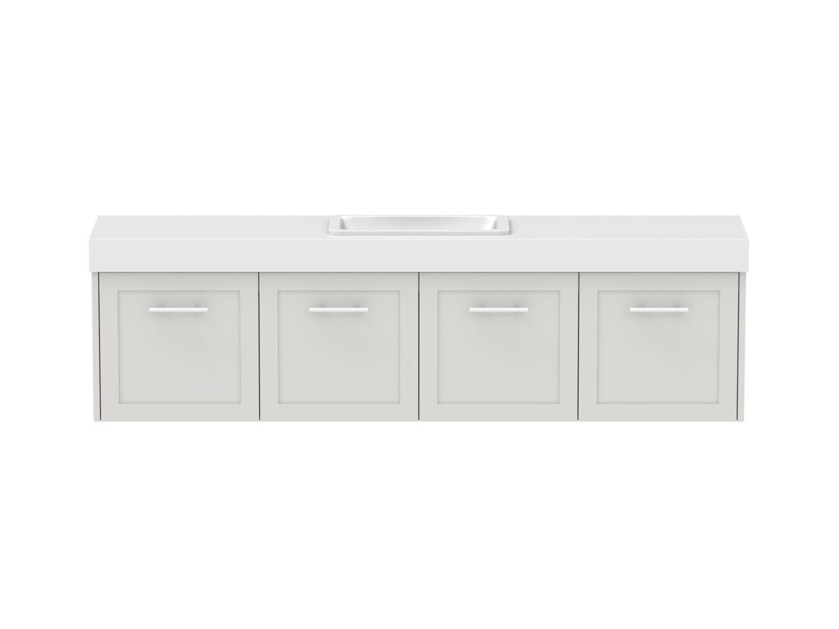 reece Kado Lux Ensuite All Door 1800mm Wall Hung Vanity Centre Basin 90mm Caesarstone Mineral Top