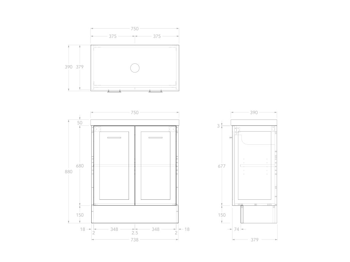 Reece Kado Lux Ensuite All Door 750mm Floor Mounted Vanity Centre Basin 50mm Cherry Pie Top
