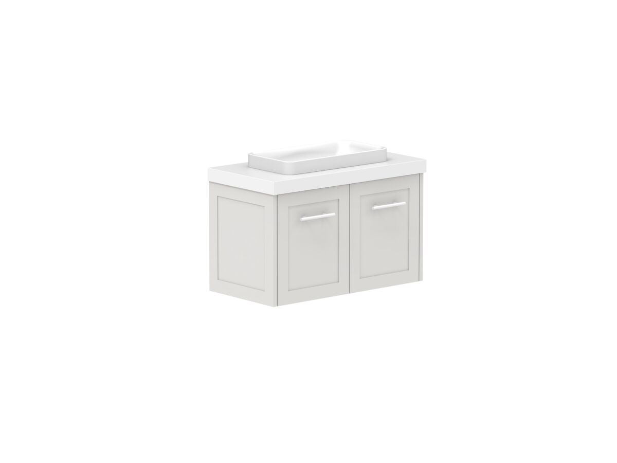 Reece Kado Lux Ensuite All Door 750mm Wall Hung Vanity Centre Basin 50mm Caesarstone Mineral Top