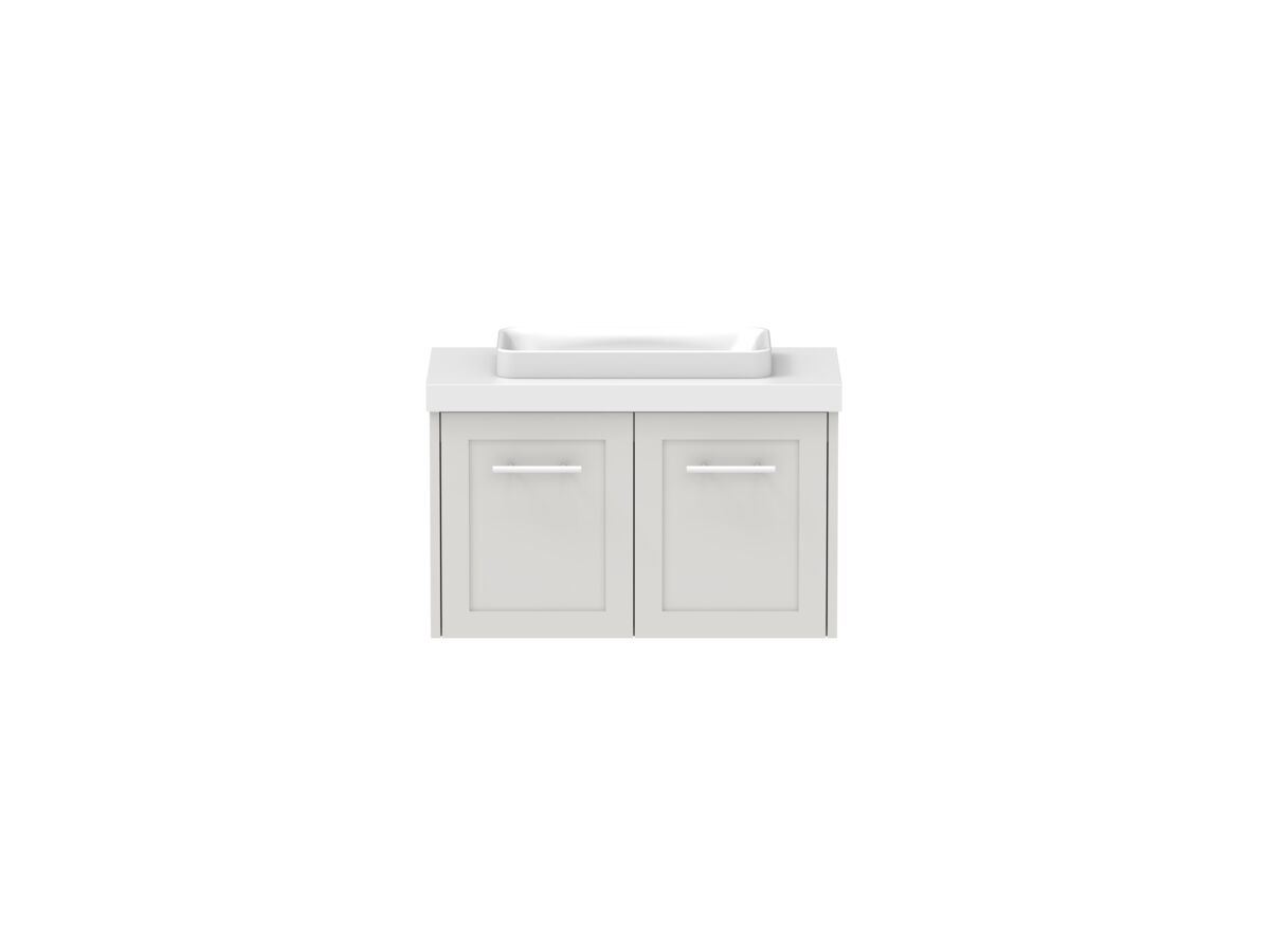 reece Kado Lux Ensuite All Door 750mm Wall Hung Vanity Centre Basin 50mm Caesarstone Mineral Top