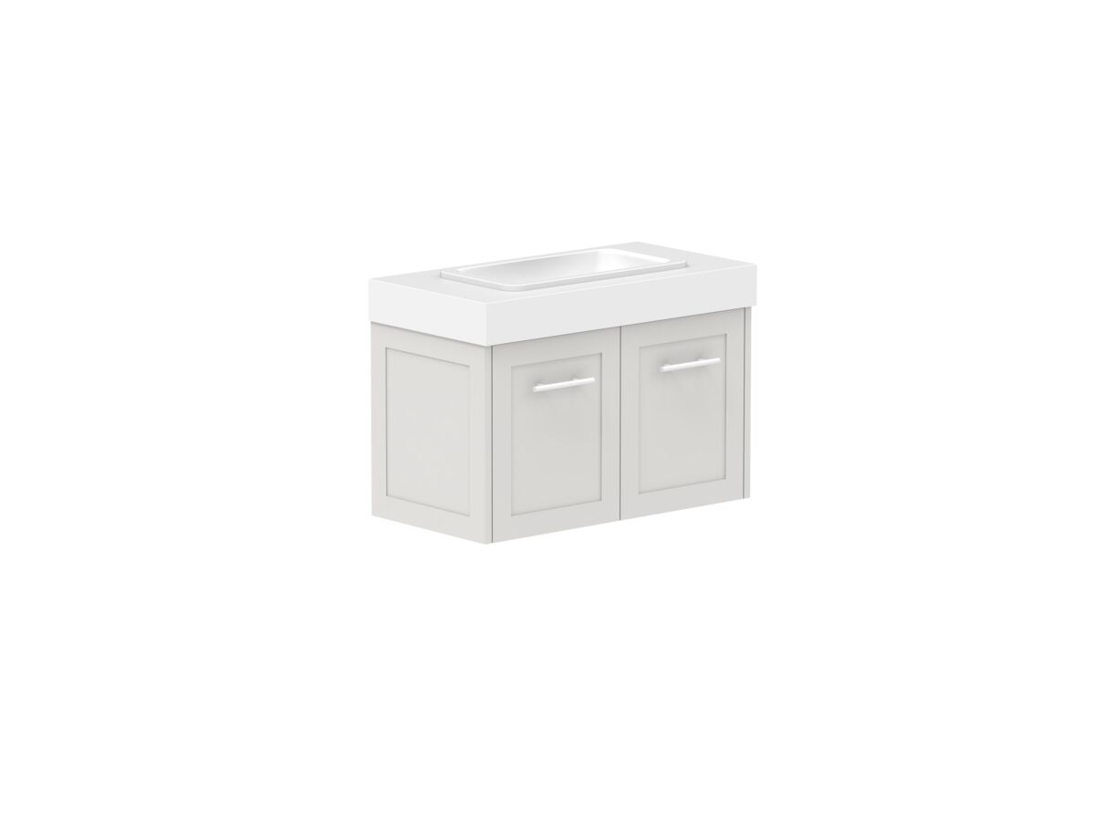 Reece Kado Lux Ensuite All Door 750mm Wall Hung Vanity Centre Basin 90mm Caesarstone Mineral Top