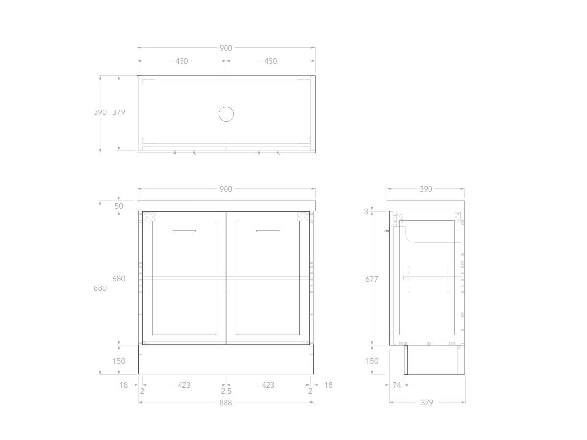 Reece Kado Lux Ensuite All Door 900mm Floor Mounted Vanity Centre Basin 50mm Cherry Pie Top