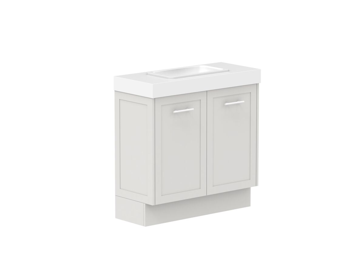 Reece Kado Lux Ensuite All Door 900mm Floor Mounted Vanity Centre Basin 90mm Caesarstone Mineral Top