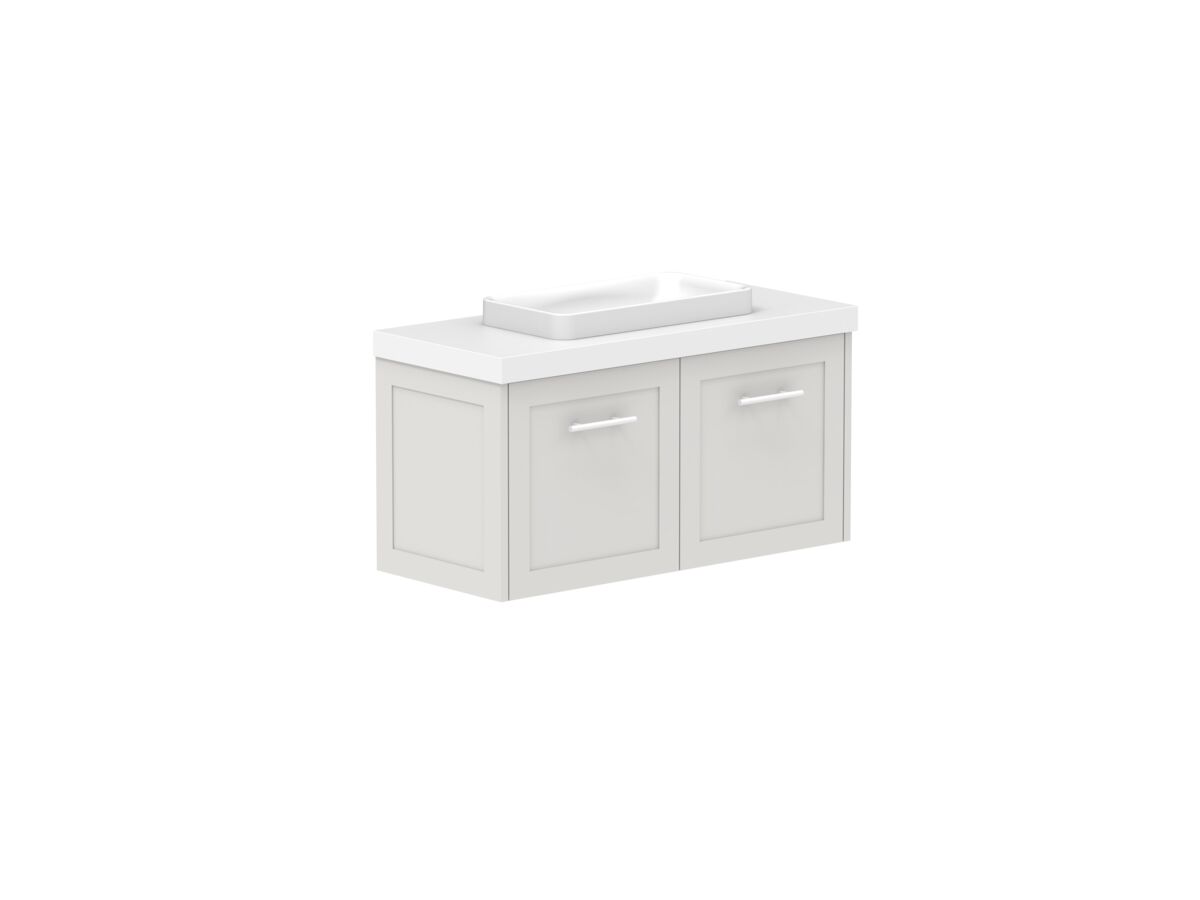 Reece Kado Lux Ensuite All Door 900mm Wall Hung Vanity Centre Basin 50mm Caesarstone Mineral Top