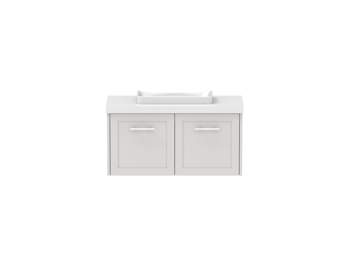 reece Kado Lux Ensuite All Door 900mm Wall Hung Vanity Centre Basin 50mm Caesarstone Mineral Top