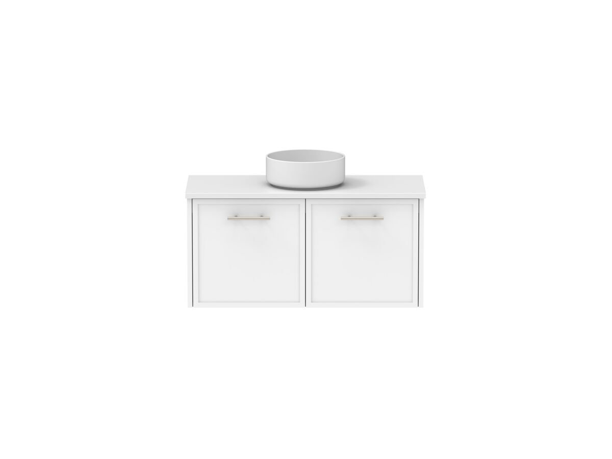 Reece Kado Lux Ensuite All Door 900mm Wall Hung Vanity Centre Basin 20mm Caesarstone Mineral Top