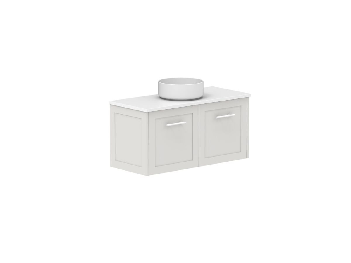 Reece Kado Lux Ensuite All Door 900mm Wall Hung Vanity Centre Basin 20mm Caesarstone Mineral Top