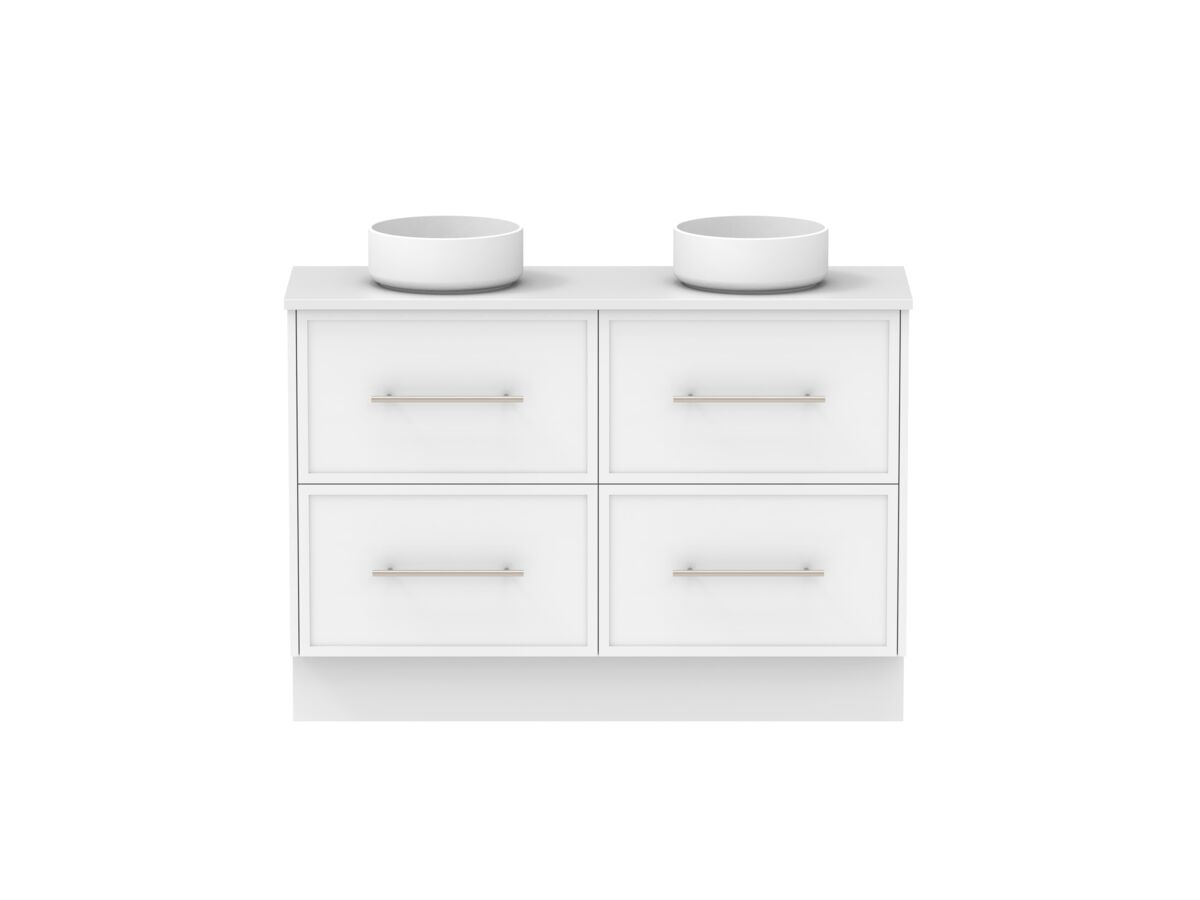 Reece Kado Lux Ensuite All Drawer Twin 1200mm Floor Mounted Vanity Double Basin 20mm Cherry Pie Top