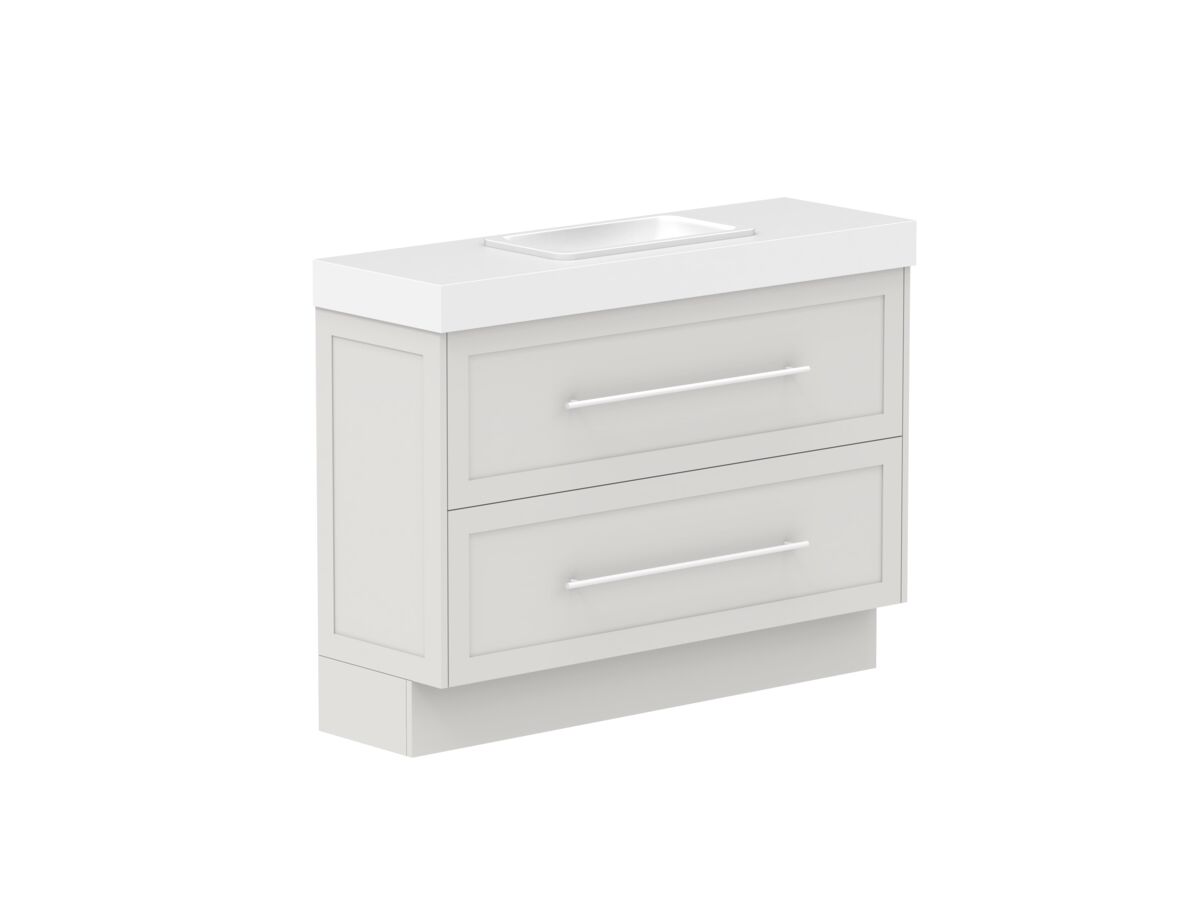 Reece Kado Lux Ensuite All Drawer Twin 1200mm Floor Mounted Vanity Centre Basin 90mm Durasein Top
