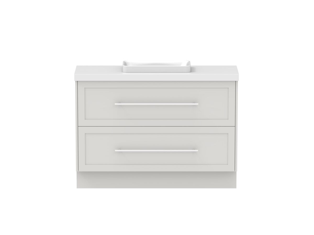 reece Kado Lux Ensuite All Drawer Twin 1200mm Floor Mounted Vanity Centre Basin 50mm Caesarstone Mineral Top