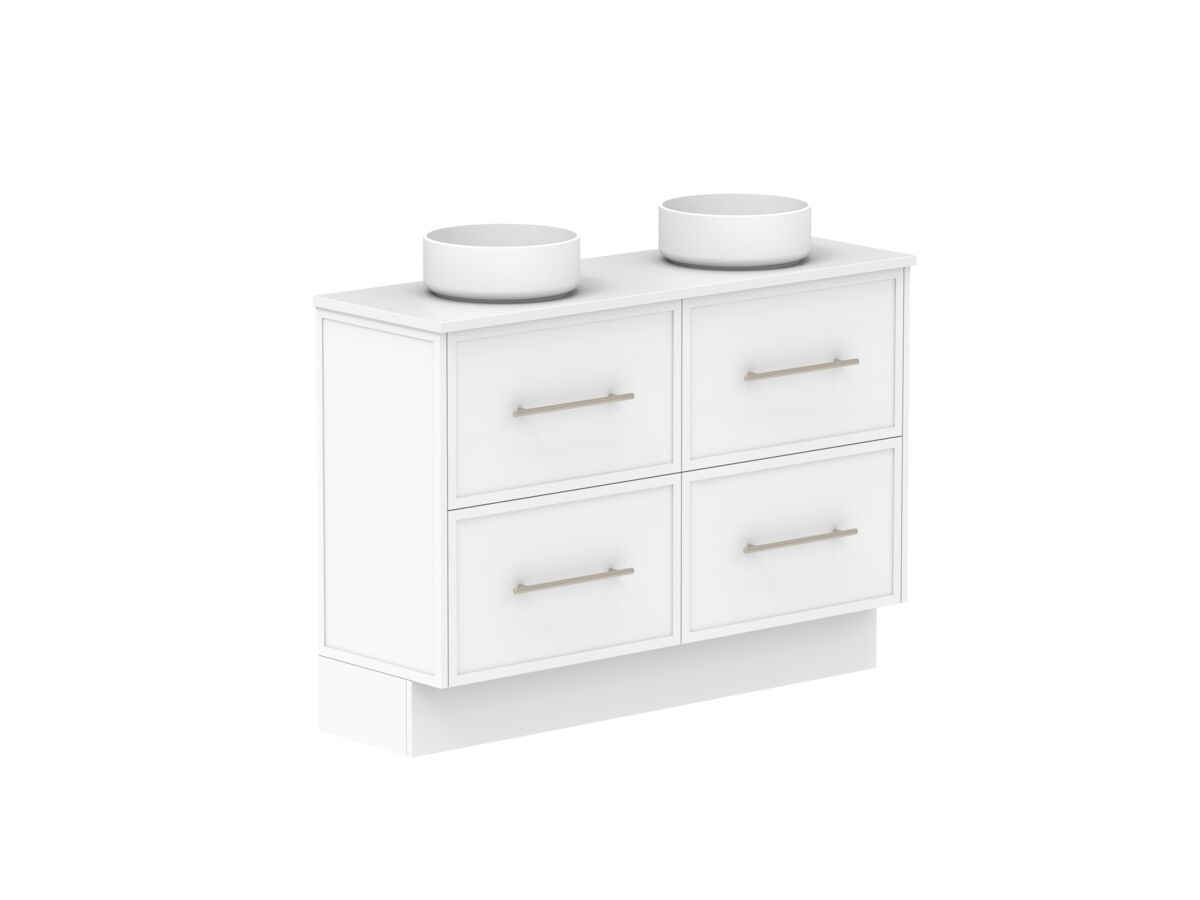 Reece Kado Lux Ensuite All Drawer Twin 1200mm Floor Mounted Vanity Double Basin 20mm Caesarstone Mineral Top